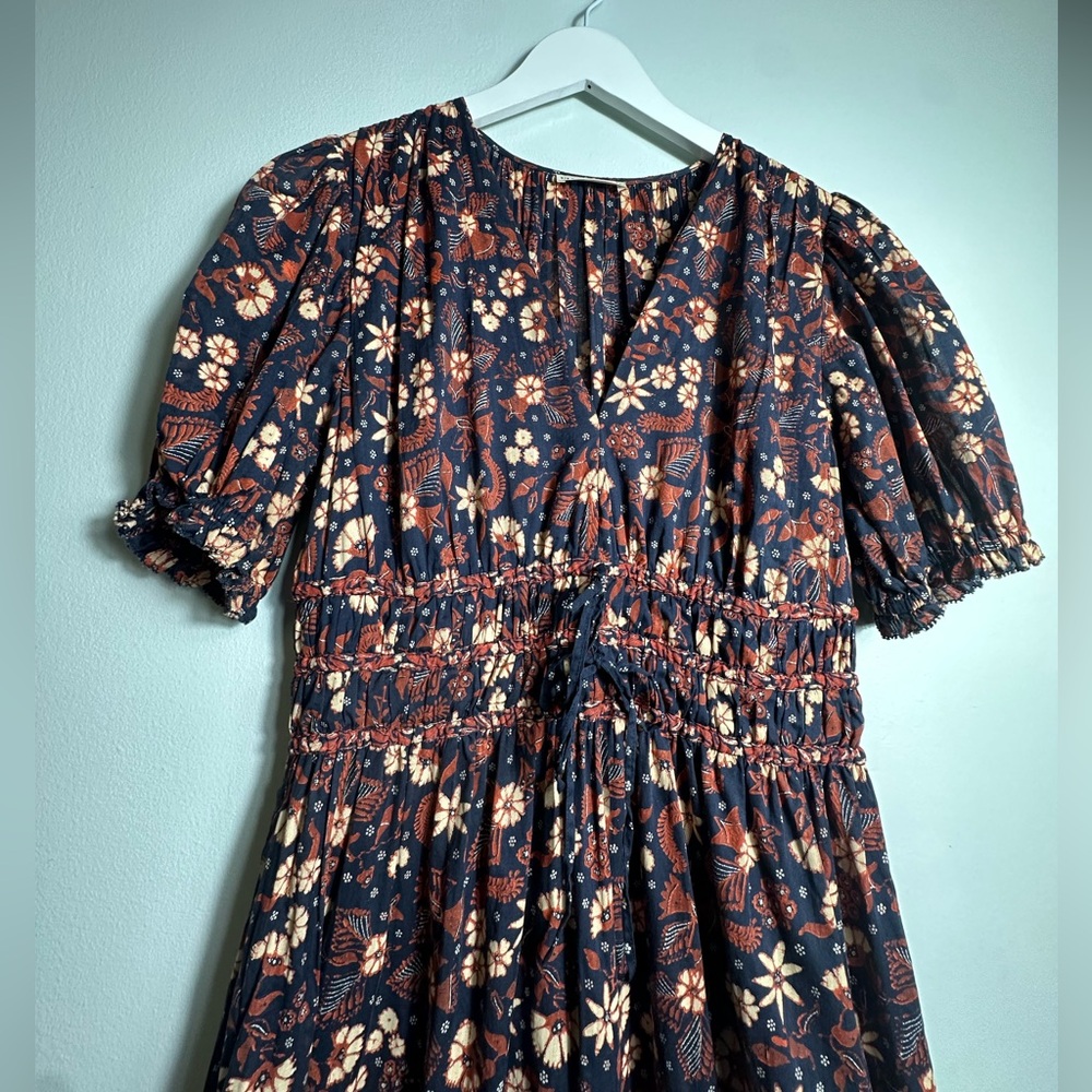 ULLA JOHNSON Zaria Cotton Midi Floral Puff Sleeve Dress Size 6 - Picture 11 of 15